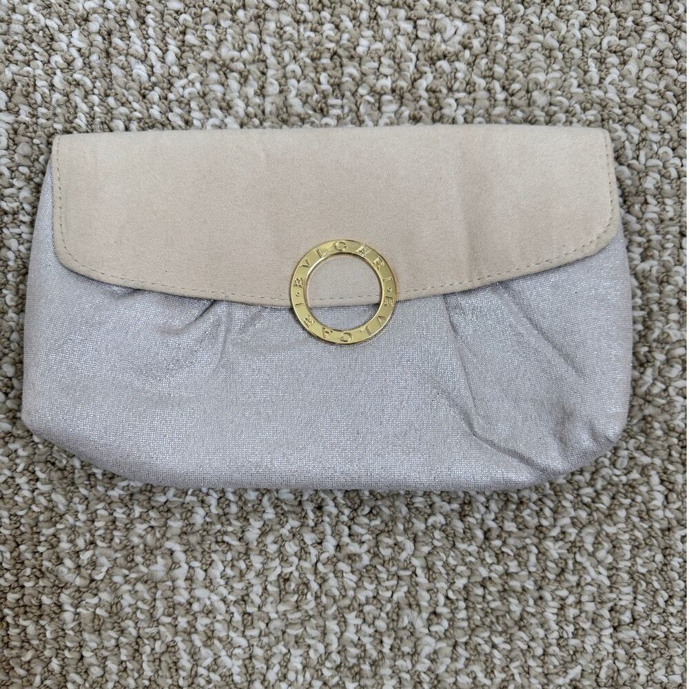 Bvlgaria Beige Metallic Clutch Makeup Bag Accessory Purse 9" x 5.5" (B) Bulgaria